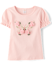 Haut à manches bouffantes brodé pour fille - Jardin enchanté