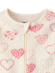 Baby Girls Floral Heart Pointelle Footed One Piece Pajamas - Gymmies