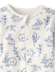 Pyjama une pièce en coton à pieds, coupe ajustée, motif toile de Jouy, pour bébé lapin - Gymmies