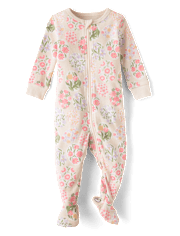 Baby Girls Floral Easter Egg Snug Fit Cotton Footed One Piece Pajamas - Gymmies
