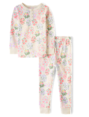 Girls Floral Easter Egg Snug Fit Cotton Henley Pajamas - Gymmies