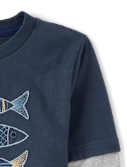 Boys Embroidered Fish Layered Top - Driftwood Bay