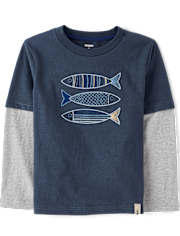 Boys Embroidered Fish Layered Top - Driftwood Bay
