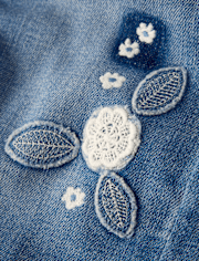 Girls Floral Crochet Applique Wide Leg Jeans - Driftwood Bay