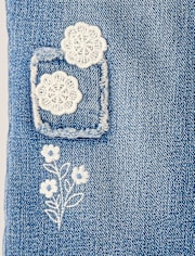 Girls Floral Crochet Applique Wide Leg Jeans - Driftwood Bay