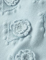 Girls Crochet Floral Drop Waist Tiered Sweater Dress - Driftwood Bay