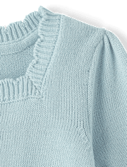 Girls Crochet Floral Drop Waist Tiered Sweater Dress - Driftwood Bay