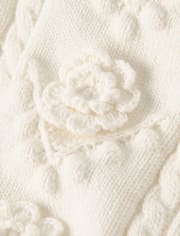 Girls Crochet Floral Cable Knit Sweater - Driftwood Bay