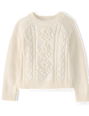 Girls Crochet Floral Cable Knit Sweater - Driftwood Bay