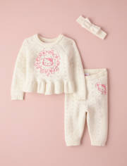 Baby Girls Hello KittyÂ® Embroidered Floral Pointelle 3-Piece Sweater Set