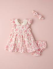 Baby Girls Hello KittyÂ® Floral Toile Dress 2-Piece Outfit Set