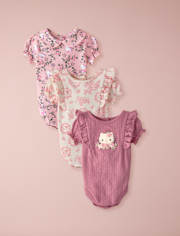 Baby Girls Hello Kitty® Floral Toile Bodysuit 3-Pack
