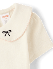 Girls Embroidered Bow Peter Pan Top - Petit Paris