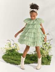 Girls Glitter Pleated Tulle High Neck Dress - Marchesa Mini x Gymboree