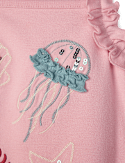 Girls Embroidered Sea Creature Ruffle Tank Top - Driftwood Bay