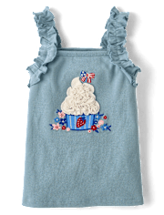 Girls Embroidered Cupcake Ruffle Tank Top - Nantucket Charm