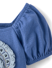 Girls Embroidered Floral Puff Sleeve Top - Driftwood Bay