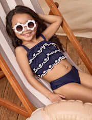 Girls Embroidered Eyelet Tiered Tankini Swimsuit - Swim Shop