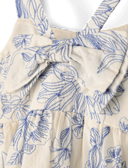 Girls Embroidered Floral Bow Button Front Dress - Driftwood Bay