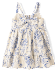 Girls Embroidered Floral Bow Button Front Dress - Driftwood Bay