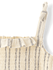 Girls Striped Textured Smocked Bow Shoulder Tank Top - Driftwood Bay