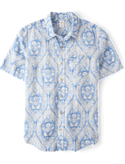 Mens Matching Family Paisley Linen-Blend Button Up Shirt - Linen Edit