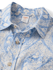 Mens Matching Family Paisley Linen-Blend Button Up Shirt - Linen Edit
