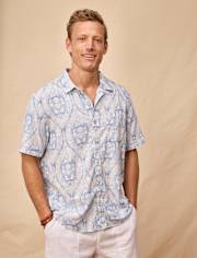 Mens Matching Family Paisley Linen-Blend Button Up Shirt - Linen Edit