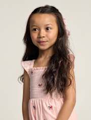 Girls Embroidered Flag Seersucker Tiered Dress - Nantucket Charm