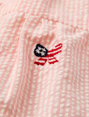 Baby Girls Embroidered Flag Seersucker Tiered Dress - Nantucket Charm