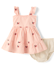 Baby Girls Embroidered Flag Seersucker Tiered Dress - Nantucket Charm