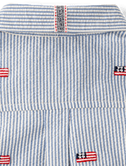 Boys Embroidered Flag Seersucker Button Up Shirt - Nantucket Charm