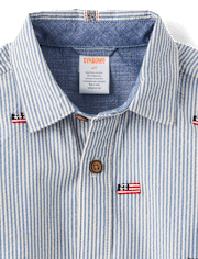 Boys Embroidered Flag Seersucker Button Up Shirt - Nantucket Charm
