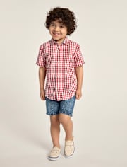 Boys Gingham Seersucker Button Up Shirt - Nantucket Charm