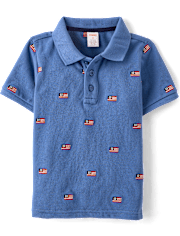 Kids Embroidered Flag Soft Pique Polo - Nantucket Charm