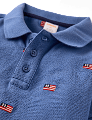 Kids Embroidered Flag Soft Pique Polo - Nantucket Charm