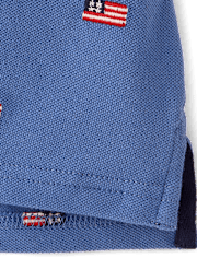 Kids Embroidered Flag Soft Pique Polo - Nantucket Charm
