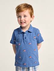 Kids Embroidered Flag Soft Pique Polo - Nantucket Charm