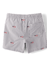 Boys Embroidered Flag Seersucker Swim Trunks - Swim Shop