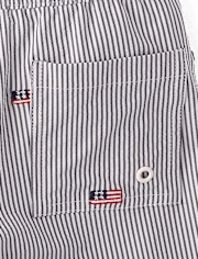 Boys Embroidered Flag Seersucker Swim Trunks - Swim Shop
