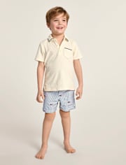 Boys Embroidered Flag Seersucker Swim Trunks - Swim Shop
