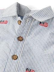 Baby Boys Embroidered Flag Seersucker Romper - Nantucket Charm