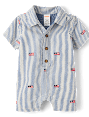 Baby Boys Embroidered Flag Seersucker Romper - Nantucket Charm