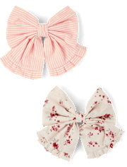 Girls Floral Ruffle Bow Hair Clip 2-Pack - Nantucket Charm
