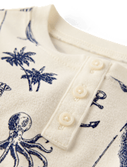 Boys Coastal Toile Snug Fit Cotton Henley Pajamas - Gymmies