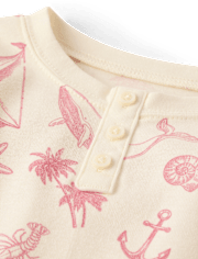 Girls Coastal Toile Snug Fit Cotton Henley Pajamas - Gymmies