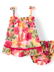 Baby Girls Floral Tassel Bow Shoulder Dress - Amalfi Coast
