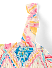 Baby Girls Tile Bow Shoulder Bubble Romper - Amalfi Coast