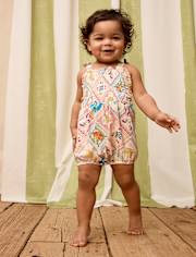 Baby Girls Tile Bow Shoulder Bubble Romper - Amalfi Coast