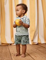 Baby Boys Embroidered  Tropical Leaf Linen-Blend 2-Piece Outfit Set - Amalfi Coast